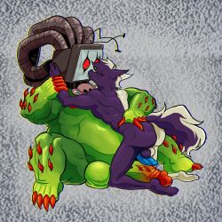 1:1 absurd_res animal_genitalia animal_penis antenna_wire anthro balls big_balls big_penis canid canine canine_genitalia canine_penis canis duo electronics elemental_creature elemental_humanoid flora_fauna for_a_head fox fur genitals green_body gypsydanger harlequinkiller hi_res humanoid hybrid kissing male male/male mammal multicolored_body multicolored_fur object_head penile_spines penis photoshop_flowey plant plant_humanoid screen screen_face screen_head surprised_face television tv_head two_tone_body two_tone_fur undertale undertale_(series) wolf