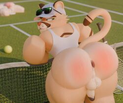 3d back_view cum_drip cum_in_ass exposed_anus fang_(snarkyfang) feline green_eyes looking_back pleasure_face puma roblox robloxian self_upload snarkyfang sunglasses_on_head sweat sweaty_ass tagme tank_top tennis_ball tennis_court tennis_net