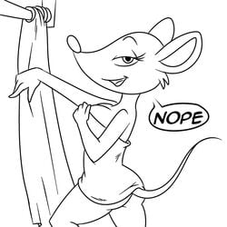 1:1 2013 anthro black_and_white black_eyes breasts butt cleavage clothed clothing curtains dialogue digital_media_(artwork) english_text female geronimo_stilton_(series) line_art lonbluewolf mammal monochrome mouse murid murine nude png rodent shower simple_background solo standing tail text thea_stilton tongue towel towel_only white_background