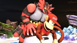 2boys ape commission commissioner_upload crossover diddy_kong donkey_kong_(series) dr.ivopingasnik furry game_freak incineroar male nintendo no_visible_genitalia pokemon pokemon_(species) super_smash_bros super_smash_bros. super_smash_bros._ultimate