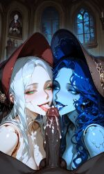 1boy 2025 2girls ai_assisted ai_generated background black_body black_male bloodborne blowjob blowjob_pov blue_eyes blue_hair blue_skin bonnet character_name cock doll doll_joints ejaculation_in_mouth elden_ring female female_focus focus_on_penis fromsoftware green_eyes hat hat_only licking licking_penis light_skin lips looking_at_partner male male_pov night no_clothes nude nude_female nude_male penis plain_doll ranni_the_witch semen semen_in_mouth smile smiling smiling_at_viewer sucking tongue tongue_out trheesome video_game video_game_character video_game_franchise video_games white_hair witch_hat