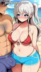 1boy 1girls 2025 ai_assisted ai_generated anime areola areolae artist_name beach big_breasts big_chest bikini blue_eyes blush breast breasts bulge bust busty charlotte_(anime) chest chest_hair collarbone day erect_nipples erection erection_under_clothes explicit exposed_nipples eyebrows_visible_through_hair female grey_hair hard_nipples hi_res high_quality high_resolution highleg highres large_breasts long_hair male male_swimwear navel nipple nipples nipples_outside patreon patreon_username pectorals pubic_hair shorts silver_hair skypassion stable_diffusion straight sweat swim_trunks swimsuit tomori_nao twintails uncensored_nipples watermark