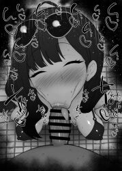 1boy 1girls :>= bare_shoulders big_breasts big_penis bikini bikini_top black_and_white blowjob blue_archive blush breasts censored closed_eyes dark-skinned_male dark_skin detailed_background drooling erect_nipples eyelashes fellatio female hairclip heart human ichika_(blue_archive) indoor inside interracial justice_task_force_(blue_archive) kurotama long_hair male male_pov nipple_bulge nipples oral oral_sex penis pov room saliva saliva_trail shiny shiny_skin sketch sound_effects squatting sweat text trinity_general_school_student vein veins veiny veiny_penis