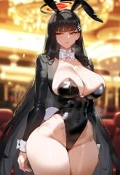 1girls ai_generated alternate_costume animal_ears bangs black_hair black_jacket black_leotard blue_archive blush bow bowtie breasts bunny_ears bunny_girl bunnysuit casino cleavage closed_mouth clothing covered_navel curvaceous curvaceous_female curvaceous_figure curvy curvy_figure detached_collar fake_animal_ears fake_tail female female female_focus groin hair_ornament hairclip halo highleg highleg_leotard indoors inviting inviting_to_sex jacket large_breasts leotard long_hair long_sleeves looking_to_the_side miyuai navel playboy_bunny presenting presenting_ass presenting_breasts presenting_hindquarters presenting_self rabbit_ears rabbit_tail red_eyes rio_(blue_archive) seductive seductive_look seductive_smile sideboob solo strapless strapless_leotard sweat tail thick_thighs thighs traditional_bowtie tsukatsuki_rio very_long_hair voluptuous voluptuous_female white_bow white_bowtie wide_hips wrist_cuffs