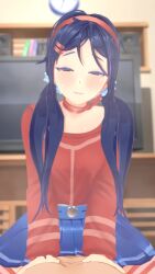 1boy 1girls 3d 9:16 animated blue_eyes blue_hair blush bouncing_breasts breasts choker clothed_female_nude_male cowgirl_position crazy_mita_(miside) evil_grin evil_smile fangs female grin hair_ornament hairband hairclip highres lazyprocrastinator light-skinned_female light-skinned_male light_skin long_hair longer_than_10_seconds looping_animation low_twintails male miniskirt miside mita_(miside) nude parallel_hairclips partially_shaded_face pleated_skirt pussy red_choker red_hairband sex shorter_than_30_seconds skirt smile socks straddling straight tagme thighhighs twintails uncensored vaginal_penetration vaginal_sex vertical_video video yandere