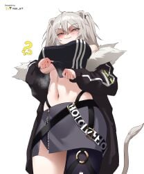 1girls absurd_res absurd_resolution absurdres animal_ears big_boobs big_breasts blush boobs breasts brown_hair canine_teeth color colored comic comic_panel ear_piercing earring female female_only grey_eyes grey_hair high_res high_resolution highres hololive hololive_gen_5 hololive_japan lifting_shirt lion_ears lion_girl necklace nisp_art partially_clothed piercing shirt shishiro_botan smug stocking white_eyes white_hair