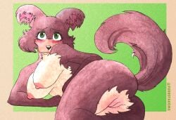 2025 absurd_res anthro areola ass beastars biped blush breasts canid canine canis cheek_tuft collarbone efradraws facial_tuft female female_anthro fur green_eyes hi_res huge_filesize juno_(beastars) mammal navel nipples northwestern_wolf nude painting_(artwork) pink_nipples presenting presenting_hindquarters purple_body purple_fur shy side_boob solo tail traditional_media_(artwork) tuft watercolor_(artwork) wolf