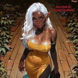 ai_generated big_ass big_breasts big_butt big_lips bimbo bimbo_body bimbo_lips black_body curvaceous_female cute_face cute_girl dark_skin ebony elf elf_ears elf_female elf_girl eye_contact green_eyes imminent_sex lord_kame pov red_lipstick score_4_up score_5_up score_6_up score_7_up score_8_up score_9_up shortstack voluptuous_female white_hair