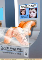 1girls bondage coed college college_girl college_student commodification erenisch female for_sale forced forced_exposure humiliation illustration legal_slavery machine machine_bondage naked nude public_nudity public_use restrained slave slavegirl student university university_student