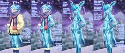 1boy 1male aozame_takao blue_hair bodysuit coat dialog dialogue eeveelution ejaculation ejaculation_under_clothes english english_dialogue english_text glaceon glaceon_(cosplay) grusha_(pokemon) masturbation outdoors outside penis pokemon pokemon_sv pokesuit scarf snow solo_male tagme