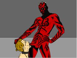 2boys alien alien/human collar crying cum_in_mouth cum_on_chin darth_maul forced hair_grab horns human interspecies jedi jedi_padawan male multiple_males obi-wan_kenobi oral_sex rape sith sith_lord star_wars tattoos tears the_phantom_menace yaoi zabrak