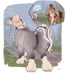 anus ass brown_body centaur cuntboy cuntboy/male duo equid equid_taur equine equine_taur erection european_mythology genitals greek_mythology grey_body hooves horse horse_taur humanoid_taur intersex intersex/male male mammal mammal_taur multicolored_body mythology nude_cuntboy nude_male penis presenting presenting_hindquarters puffy_anus rear_view simple_background taur vulva white_background white_body wulvercazz