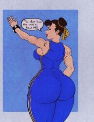 1girls bangs big_ass big_breasts breasts brown_hair capcom chun-li dialogue dumptruck_ass female female_only gigantic_ass juicy_ass looking_at_viewer looking_back male masochistmaverick massive_ass muscular muscular_male paag pawg street_fighter talking_to_viewer tight_clothing