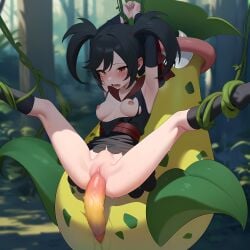 1boy 1girls ai_generated arms_tied arms_up black_hair breasts breasts_out brown_eyes clothed_sex dadfox female functionally_nude furisode_girl_(pokemon) furisode_girl_kali male npc_trainer outdoors partially_clothed pokemon pokemon_xy pokephilia pussy rape restrained restrained_arms restrained_legs sex socks spread_legs torn_clothes vaginal_penetration victreebel vines