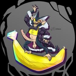 alternate_version_available black_fur bowtie clothing donkey_kong_(series) donkey_kong_bananza erection foreskin fur_coat gold_(metal) haplorhine isdxiii large_penis long_penis looking_at_viewer male male_only monkey monkey_feet nintendo nude nude_male penis prehensile_feet primate purple_nails uncircumcised veiny_penis vest void_kong yellow_eyes