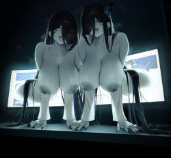 2girls all_fours arched_back areolae bent_over big_breasts big_nipples black_hair black_nails blue_eyes blue_nails breasts coming_out_of_screen coming_out_of_tv completely_nude completely_nude_female computer computer_monitor computer_screen female fingernails ghost ghost_girl hair_over_one_eye hanging_breasts hololive hololive_english hololive_english_-advent- hololive_english_-council- hololive_english_-promise- horns horny horny_female huge_breasts laptop large_breasts long_fingernails long_hair looking_at_viewer mole mole_on_breast monitor multiple_females multiple_girls nail_polish nerissa_ravencroft nipples nude nude_female open_mouth ouro_kronii pale-skinned_female pale_skin pink_nails prab purple_nails red_eyes red_nails sagging_breasts sharp_fingernails steam sweat sweatdrop sweating television very_long_hair virtual_youtuber yamamura_sadako_(cosplay)