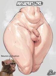 1boy ai_assisted ai_generated artist_name balls completely_nude crossdressing femboy feminine_male flaccid foreskin girly haplorhine huge_hips lower_body male male_focus male_only meme monkey mrsadbat navel neuron_activation_(meme) nude otoko_no_ko penis primate shiny_skin simple_background small_penis solo steam sweat testicles thighs uncensored uncircumcised wide_hips x-ray