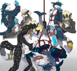 2_penises anal anal_sex animal_genitalia animal_penis ankles_tied anthro anus arms_tied balls bodily_fluids bondage bound canid canine canine_genitalia canine_penis canis cheetah closed_eyes cum cum_from_mouth cum_in_mouth cum_inside cum_on_face digital_media_(artwork) diphallia diphallism drmax duo ejaculation erection face_fucking feet felid feline fellatio fish fur genital_fluids genital_piercing genitals hair hair_over_eyes half-erect hand_on_penis hands_tied hands_tied_to_feet hi_res humanoid_genitalia humanoid_penis hybrid irrumatio knot legs_tied legs_up lying male male/male male_penetrated male_penetrating male_penetrating_male mammal marine multi_genitalia multi_penis nude on_back open_mouth oral oral_penetration pawpads penetration penile penis penis_in_mouth penis_piercing piercing restraints rope rope_bondage rope_harness sex shark sheath smile spots standing standing_sex suspension tail toes