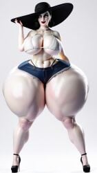 1girls 3d 3d_(artwork) ai ai_assisted ai_generated alcina_dimitrescu ass big_ass black_hair bra breasts capcom cleavage dark_nipples denim_shorts female female_only hat heels huge_breasts huge_thighs hyper_thighs lipstick looking_at_viewer mature_female micro_shorts milf pointer_warrior_ai red_thong resident_evil resident_evil_8:_village short_shorts solo solo_female tagme thick_thighs thong vampire vampire_girl white_skin women yellow_eyes