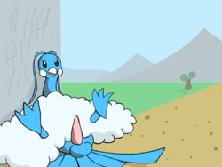 1boy altaria animal_penis anthro avian balls ballsack color erection front_view glitchybat male male_only nintendo outdoors penis pokemon scrotum single smooth_penis testicles toony year_request