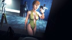 3d 3d_(artwork) big_breasts brooke_scott changing_room female female_only juxtasuperposition life_is_strange locker_room max_caulfield mirror_selfie multiple_girls public selfie selfie_pose swimming_pool swimsuit swimsuits swimwear victoria_chase