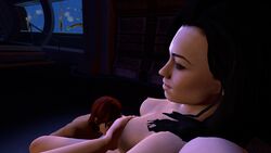 2girls 3d 3d_(artwork) big_breasts black_hair breasts commander_shepard cunnilingus female female_only female_pov femshep fondling_breast hand_on_breast kp0988 mass_effect mass_effect_2 miranda_lawson nipples nude nude_female pov pov_female red_hair tagme threesome yuri