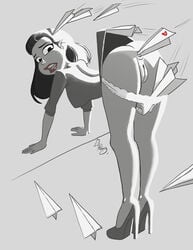 1girls anal_insertion anus breasts busty disney eyeliner lipstick long_hair makeup meg_(paperman) monochrome panties panties_down paperman_(film) pussy tagme thedirtymonkey voluptuous