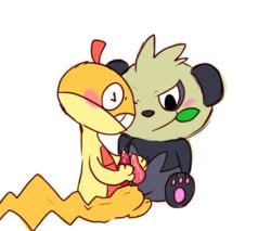 color eroborus fur furry furry_only handjob interspecies male male_only multiple_males pancham pokemon scraggy white_background yaoi