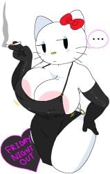 anthro big_areola big_breasts cassettedream dream-cassette dress elbow_gloves exposed_breasts furry gloves hello_kitty hello_kitty_(character) hello_kitty_(series) hoshime kitty_white latex latex_gloves sanrio tagme transparent_background