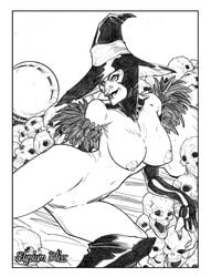 1girls elysiumbliss female female_only looking_at_viewer monochrome naked nipples real_witch skulls solo solo_female the_oz_series the_wizard_of_oz wicked wicked_witch_of_the_west witch witch_hat