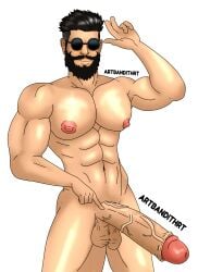 bandithrt beard big_balls big_nipples big_penis bundle_(free_fire) character_(free_fire) free_fire gay gay_male glasses muscle muscles muscular muscular_male solo_male