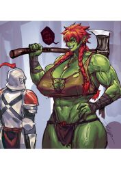 athletic_female big_breasts bula_(virgoart1509) larger_female muscular_female orc orc_female smaller_male taller_girl virgoart1509