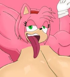 absurd_res accessory amy_rose anthro biceps big_breasts breasts clothing eulipotyphlan female flexing flexing_bicep gloves green_eyes hair hair_accessory hairband half-closed_eyes handwear hedgehog hi_res huge_breasts hyper hyper_breasts jacked long_tongue looking_at_viewer m4n mammal muscular muscular_female narrowed_eyes pink_hair sega smile smiling_at_viewer solo sonic_(series) sonic_the_hedgehog_(series) tongue triceps