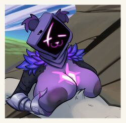 absurd_res anthro armor bear big_breasts breast_play breasts bunchabits cat_smile closed_eyes clothed clothing crotch_tuft duo epic_games ethan8bit female fortnite fur gauntlets gloves grey_body grey_fur handwear hi_res hood huge_breasts inverted_nipples male male/female mammal nipples paizuri partially_clothed purple_body purple_eyes purple_fur raven_team_leader sex titjob topless tuft