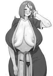 1girls alternate_version_available areola_slip areolae armwear big_breasts black_and_white black_panties blush bracelet breasts chubby efto_(pixiv) female female_only game_freak hair huge_breasts lana's_mother_(pokemon) large_breasts lips looking_at_viewer mature mature_female mature_woman milf monochrome mother panties plump pokemon pokemon_sm robe short_hair slightly_chubby solo solo_female sweat sweatdrop voluptuous