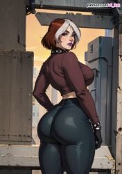 ai_generated ass big_ass big_breasts breasts cleavage goth goth_girl hourglass_figure marvel marvel_comics rogue_(evolution) rogue_(x-men) s8link slim slim_waist stable_diffusion superheroine x-men x-men_evolution