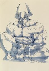 1boy cum cum_drip cum_on_body erection hand_on_penis helmet helmet_only holding_penis league_of_legends male male_only masturbation mordekaiser muscular muscular_male penis penis_awe penis_grab penis_out sex solo spread_legs