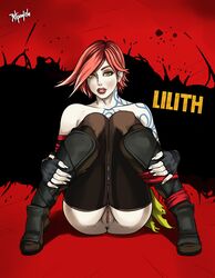 borderlands borderlands_2 female lilith_(borderlands) lipstick nude pussy radprofile red_hair solo uncensored yellow_eyes