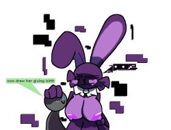 anthro big_breasts breasts chaoticdream cheek_tuft dialogue english_text female five_nights_at_freddy's furry rabbit rabbit_ears scottgames shadow_bonnie speech_bubble text