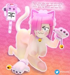 1futa 3d 3d_(artwork) :3 alternate_version_available brawl_stars cat_ears cat_tail catgirl christmas colette_(brawl_stars) english_text futa_only futanari gloves malteadota new_year paw_gloves pink_hair pinku_pawlette solo tagme tail