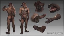 16:9 abs anthro arm_tattoo ass back_muscles balls biceps biped black_balls black_body black_face black_fur black_nose black_penis brown_body brown_fur brown_hair chest_scar claws collar_tag dark_balls dark_body dark_ears dark_face dark_fur dark_penis dark_skin digital_media_(artwork) ear_piercing epic_soul erection feet finger_claws fingers front_view fur fur_markings genital_tattoo genitals grey_body grey_fur hair handpaw heterochromia hi_res humanoid humanoid_genitalia humanoid_penis hyena looking_at_another looking_at_viewer male mammal markings model_sheet multicolored_body multicolored_fur muscular muscular_anthro muscular_male navel neck_muscles nipples nude open_mouth pawpads paws pecs penis penis_tattoo piercing plantigrade portrait rear_view scar simple_background spots spotted_body spotted_fur spotted_hyena spotted_markings standing tail tattoo teeth thabo_(epic_soul) toe_claws toes tongue tuft vein veiny_penis whiskers white_body white_fur widescreen