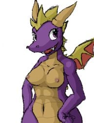 anthro breasts color dragon exposed_breasts eyes female female_only front_view nudity purple_eyes raptorkou rule_63 solo spyro spyro_the_dragon white_background