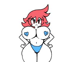 4chan angry arms_on_waist cleavage cleavage_cutout kayda_(kinnoh-chan) kinnoh-chan large_breasts large_hips nipples_visible_through_clothing oc pasties pokemon red_eyes red_hair