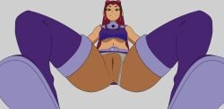 1girls anus dc female female_only green_eyes koriand'r looking_at_viewer mity orange_skin panties partially_clothed pussy red_hair squatting starfire teen_titans upskirt