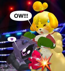 2girls 3d 3d_model animal_crossing anthro big_breasts big_thighs bikini black_fur boxing boxing_gloves boxing_ring bra breasts cleavage closed_eyes crossover cuntbusting curvy duo epic_games female female_only fight fighting_ring fortnite gloves green_boxing_gloves green_gloves isabelle_(animal_crossing) lingerie nintendo open_mouth panties punch raven_team_leader red_boxing_gloves red_gloves self_upload sweatdrop tagme text_bubble thick thick_hips thick_thighs thighs wide_hips yellow_fur