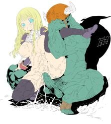 blonde_hair cum female green_eyes human_female light-skinned_female light_skin male orc orc_male priest_(ragnarok_online) priestess ragnarok_online vaginal_penetration