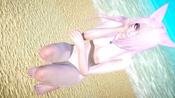 animal_ears animal_humanoid beach beach_background fox_ears fox_girl fox_humanoid kitsune_marks lipstick naked naked_female necklace nude nude_female pink_eyes pink_hair pink_lips pink_lipstick pink_nail_polish pink_nails riaykura riaykuras_playground sand water