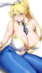 1girls arind_yudha artoria_pendragon artoria_pendragon_(lancer) artoria_pendragon_(swimsuit_ruler) blonde_hair breasts bunny_ears bunny_girl bunnysuit fate/grand_order fate_(series) female green_eyes hi_res hips huge_breasts leotard light-skinned_female light_skin long_hair naughty_face thick_thighs thighs wide_hips