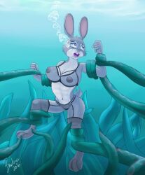 1girls bunny disney drown drowning judy_hopps lingerie rabbit tagme tentacle the-blub-meister underwater zootopia