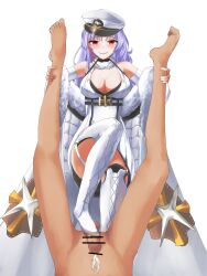 1boy 1girls azur_lane bar_censor bootjob boots breasts censored cleavage coat cross-laced_footwear cum denki_anma duo ejaculation elbow_gloves female femdom footjob fur-trimmed_gloves fur_trim gloves hat high_heels holding_another's_leg ky_nebu_(ky.nee) large_breasts light-skinned_female light-skinned_male light_skin long_hair looking_at_viewer multicolored_hair northern_parliament_(azur_lane) peaked_cap red_eyes red_hair shoejob simple_background solo_focus streaked_hair tallinn_(azur_lane) thigh_boots thighhighs two-tone_hair uniform white_background white_coat white_footwear white_gloves white_hair white_headwear wrist_cuffs